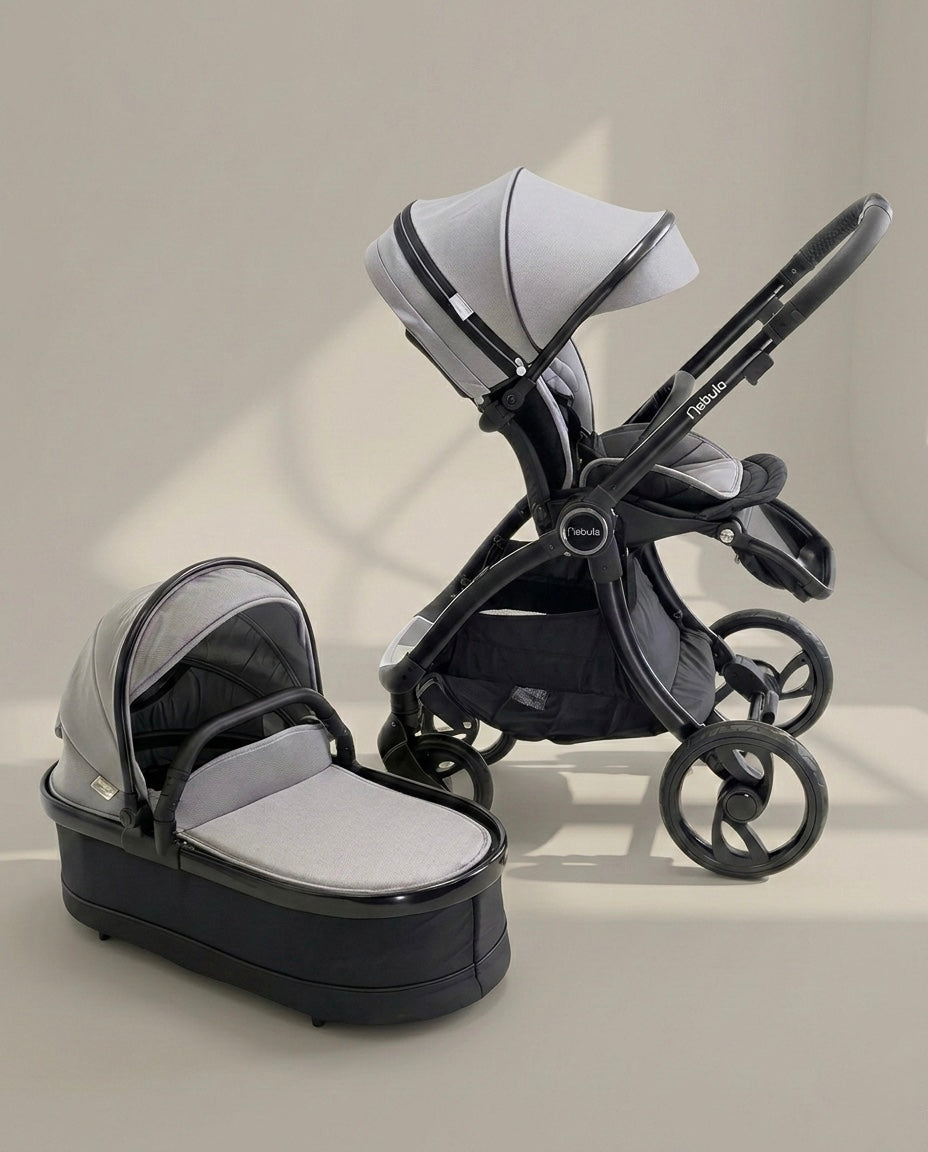 Nebula Cool Grey Pushchair & Pram Bundle - Travel Stroller System