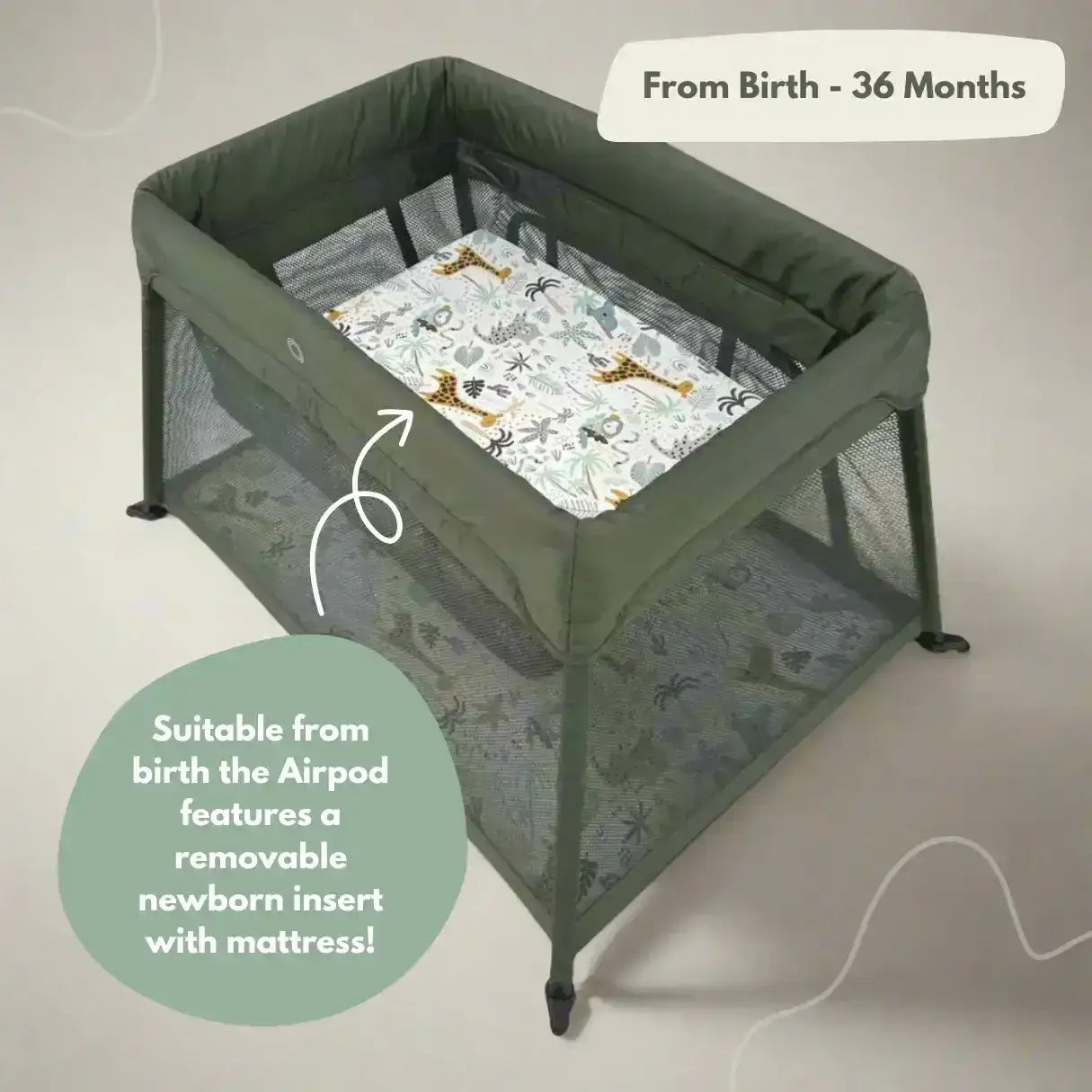 Airpod Travel Cot with Bassinet Green – Lightweight Compact