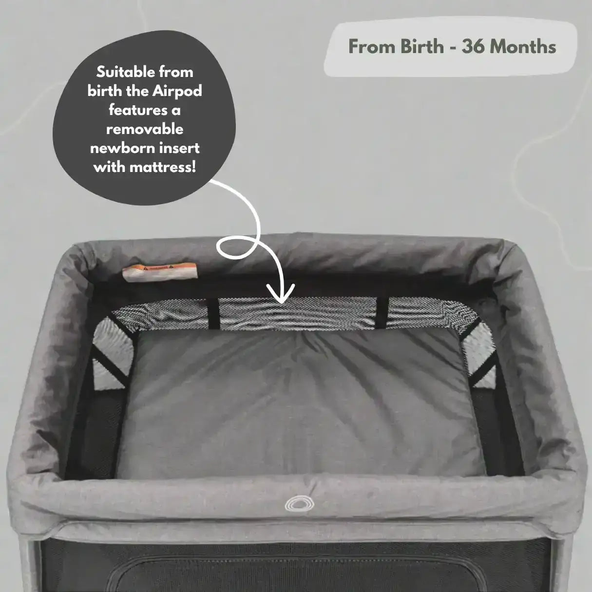 Airpod Travel Cot With Bassinet – Dark Grey Lightweight