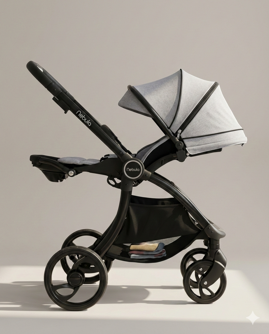 Nebula Cool Grey Pushchair & Pram Bundle - Travel Stroller System