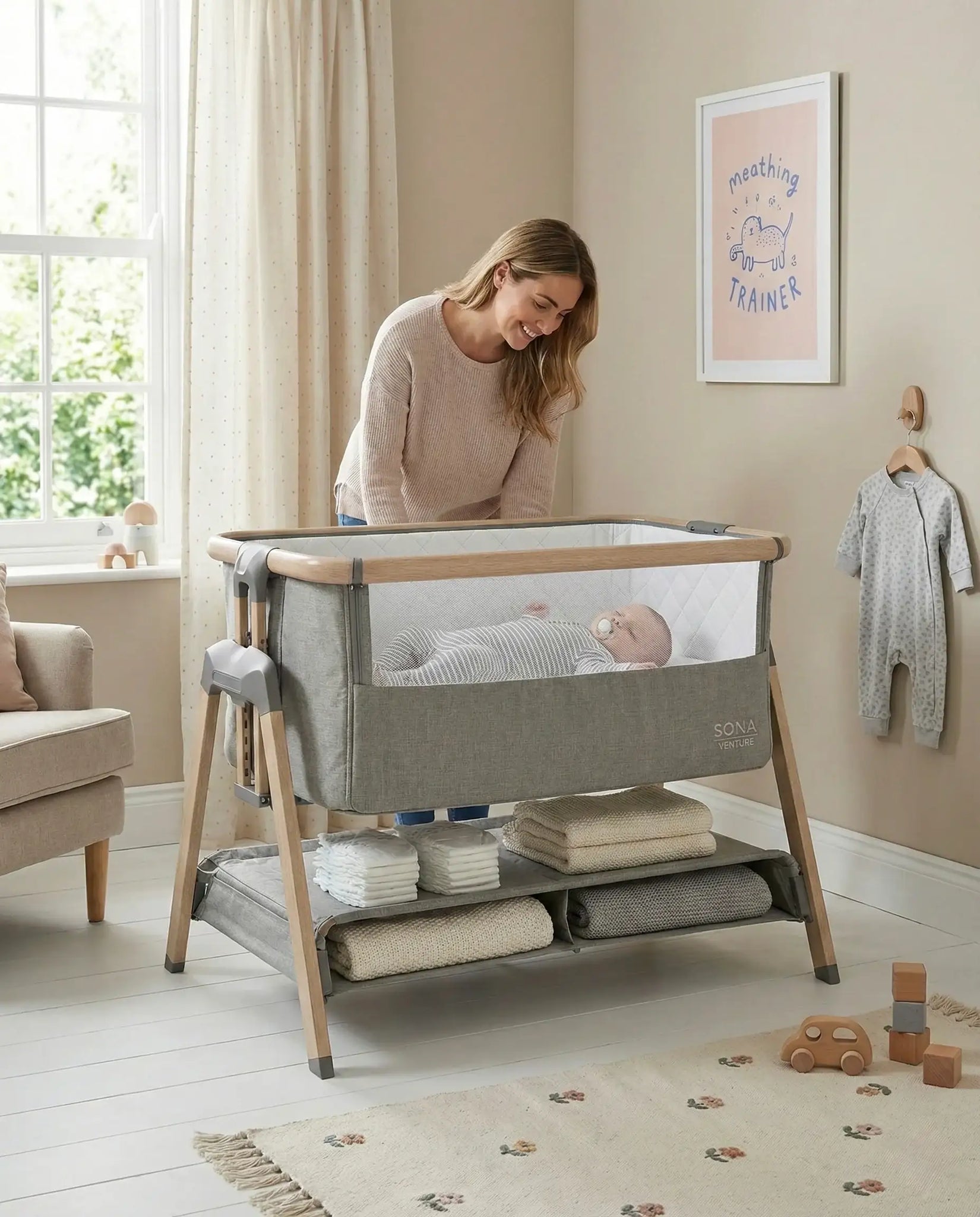 Sona Bedside Crib – Next to Me Crib - Grey | Venture