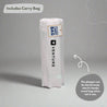 grey folding baby playpen in travel bag