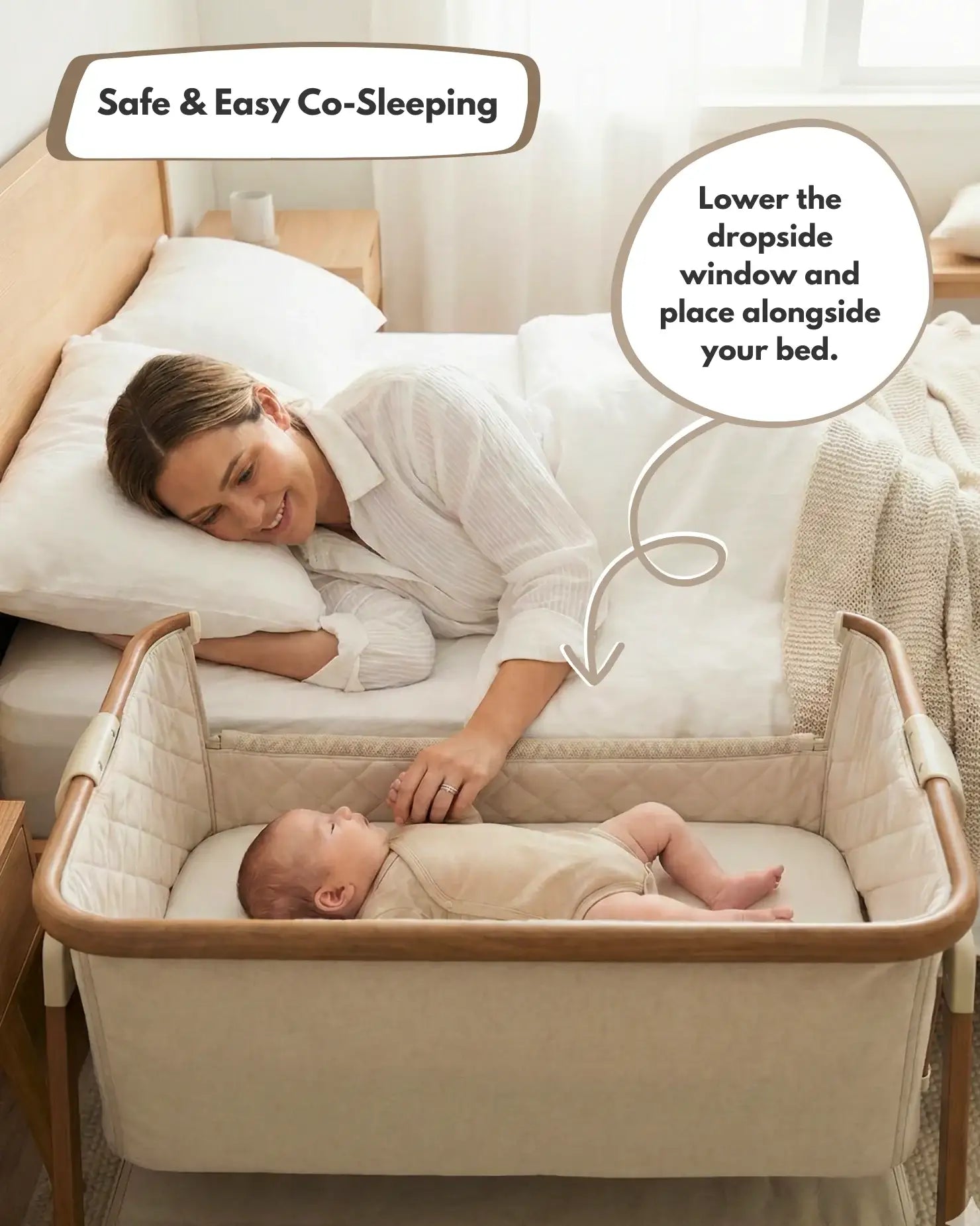 Sona Next to Me Crib - Bedside Crib - Beige | Venture