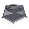 grey portable travel cot with mesh sides and bassinet insert